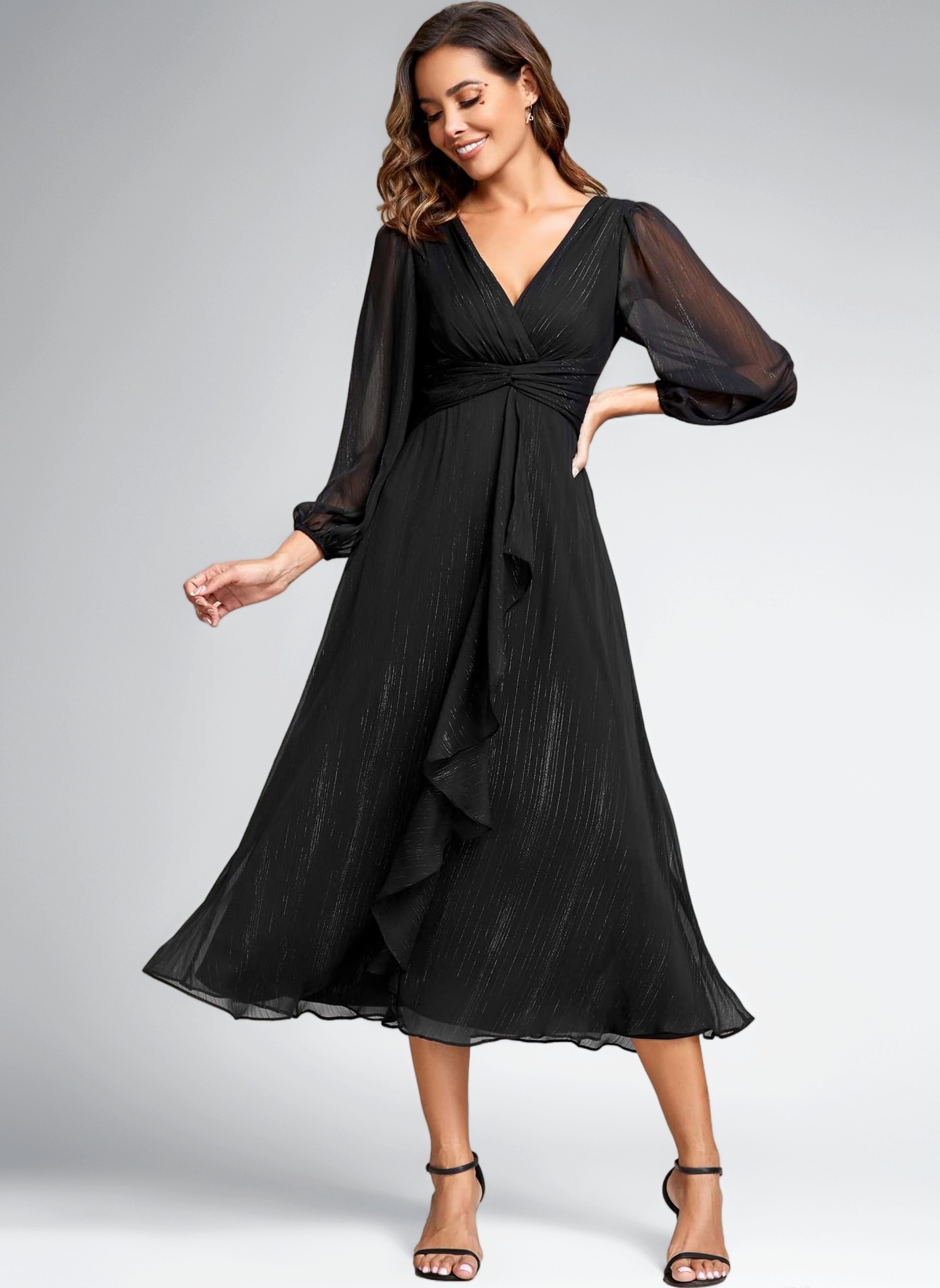 knee length formal dresses for wedding Ever-Pretty Evening Women's Elegant Guests Dress Knee- A-Line Cocktail Dress Long Sleeve Festive Dresses, black Fashion Size:4-5T Summer Dresses Beach Wear vixen-pre-order