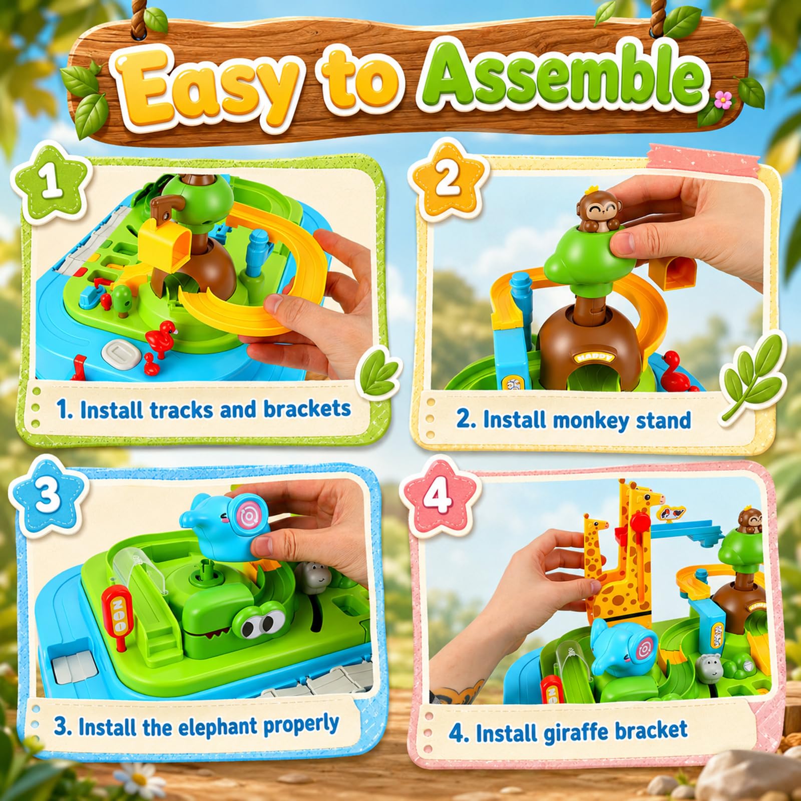 Juego de coches de aventura en pista de carreras de automóviles: vehículos magnéticos para hámsters – 20 etapas de aventura de parque de animales sin baterías, juguete educativo mecánico STEM para