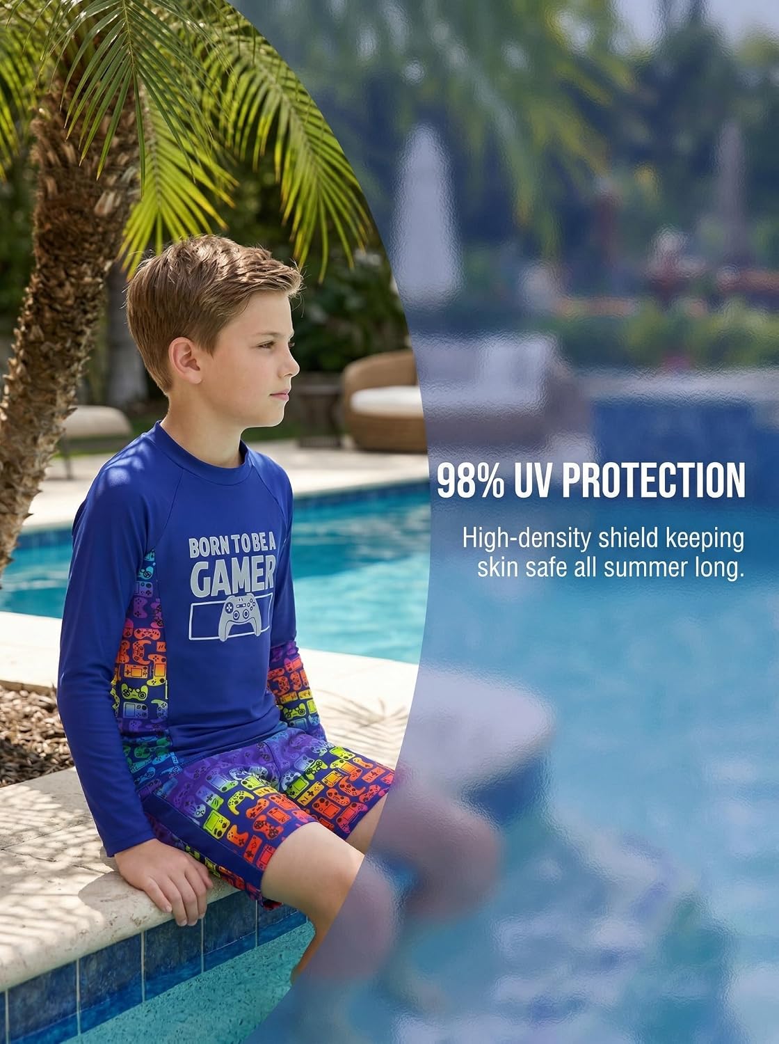 JiAmy Boys Two Piece Rash Guard Long Sleeve Swimsuit Blue 8Y