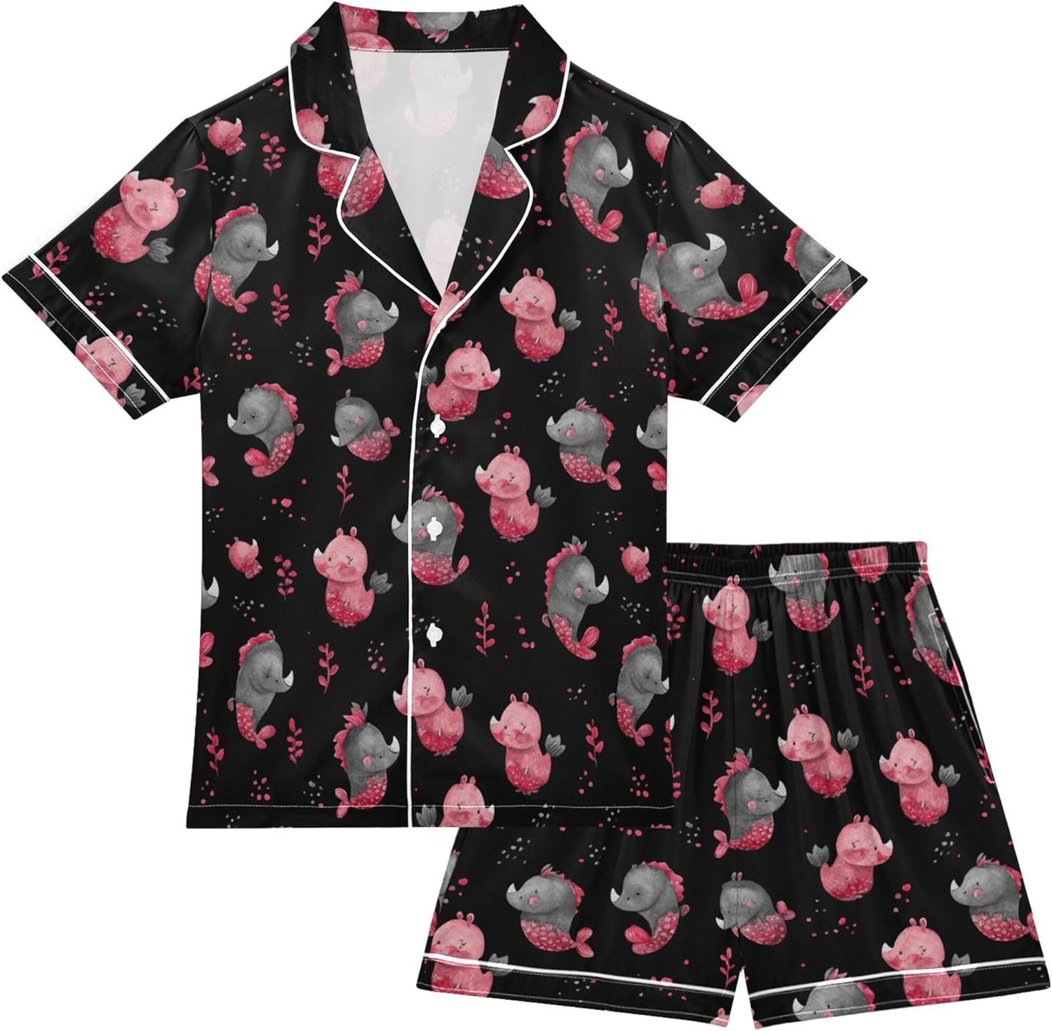 Silk Pajama Sets Short Sleeve Pajamas Soft Sleepwear 2 Piece Pjs Set