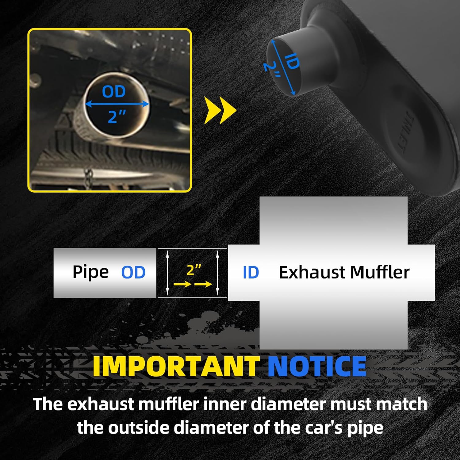 Universal Mufflers Single Chamber 2" Inlet 2" Outlet 17.3" Overall Length, Aluminized Steel Performance Muffler for Cars, Trucks (Black)