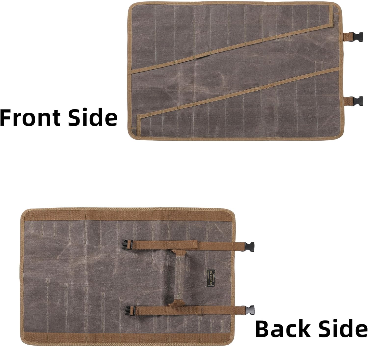 Tool Roll Bag with 24 Pockets,Heavy Duty 16oz Waxed Canvas Tool Pouches with Buckle,Wrench Roll Organizer Metric & SAE