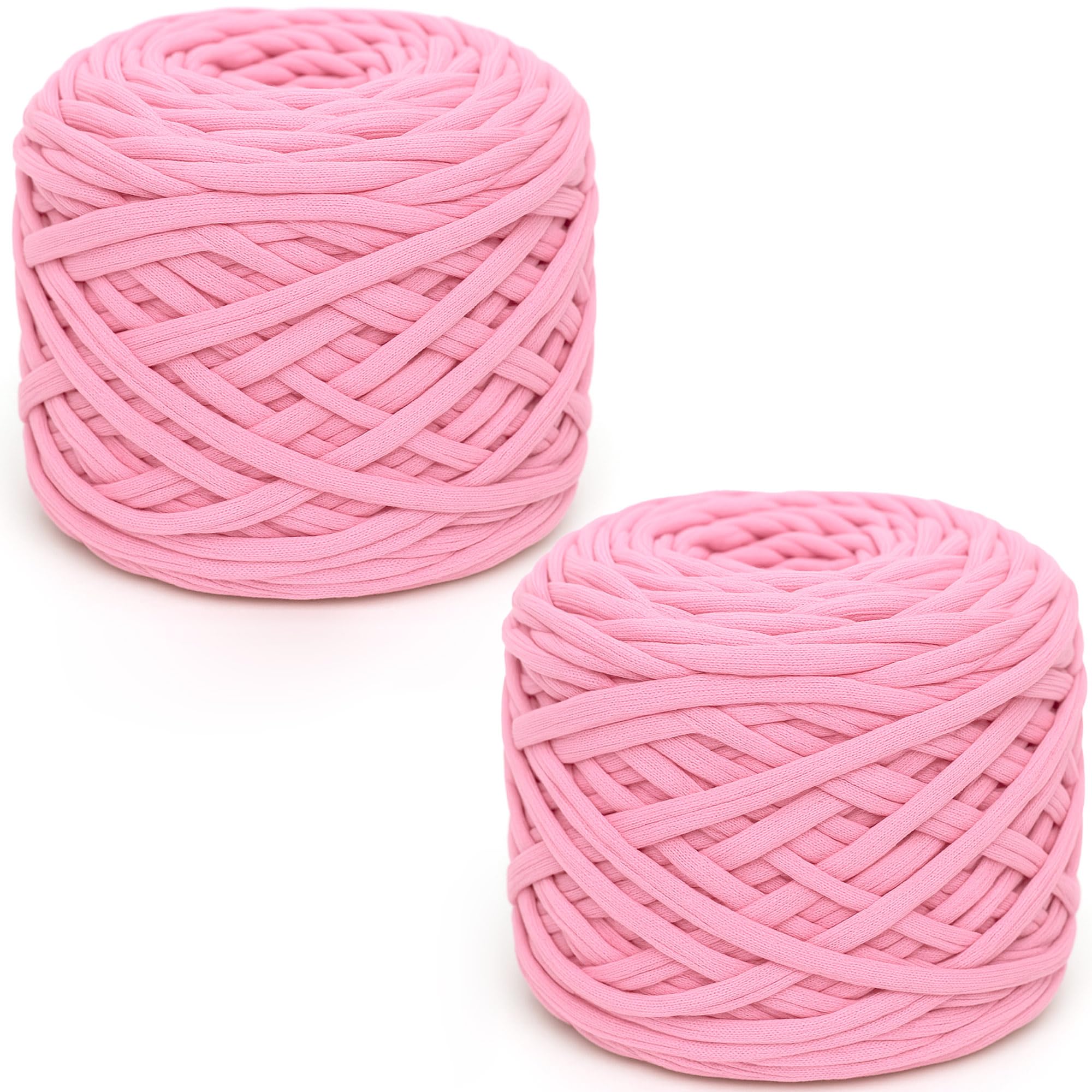 285gx2 Chunky Tshirt Yarn for Crocheting,2 CM Wide Thick Crochet Elastic Fabric,Hand Knitting T-Shirt Yarn for Crochet Cushion,Doll,Basket,Bag and Blanket(Pink)