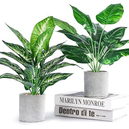 2pcs 16" Fake Plants Artificial Plants Tropical Faux Plants Indoor for Bathroom Kitchen Office Home Sage Green Decor