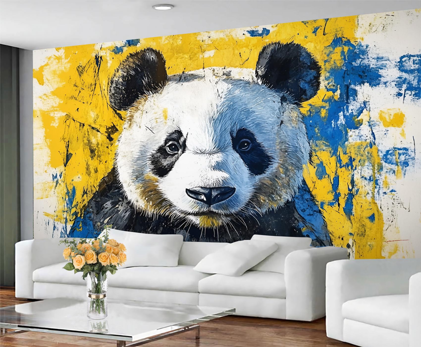 GIVLWF Wallpaper - Panda Print Home Decor & Mural, Graffiti Animal Bedroom Wallpaper, Wall Paper for Living Room, Large Wall Mural - Not Self-Adhesive, Cartoon Panda