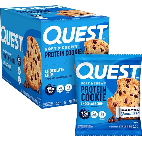 Quest Nutrition Chocolate Chip Protein Cookie, 15g Protein, 1g Sugar, 2g Net Carbs, Keto Friendly, 12 Count