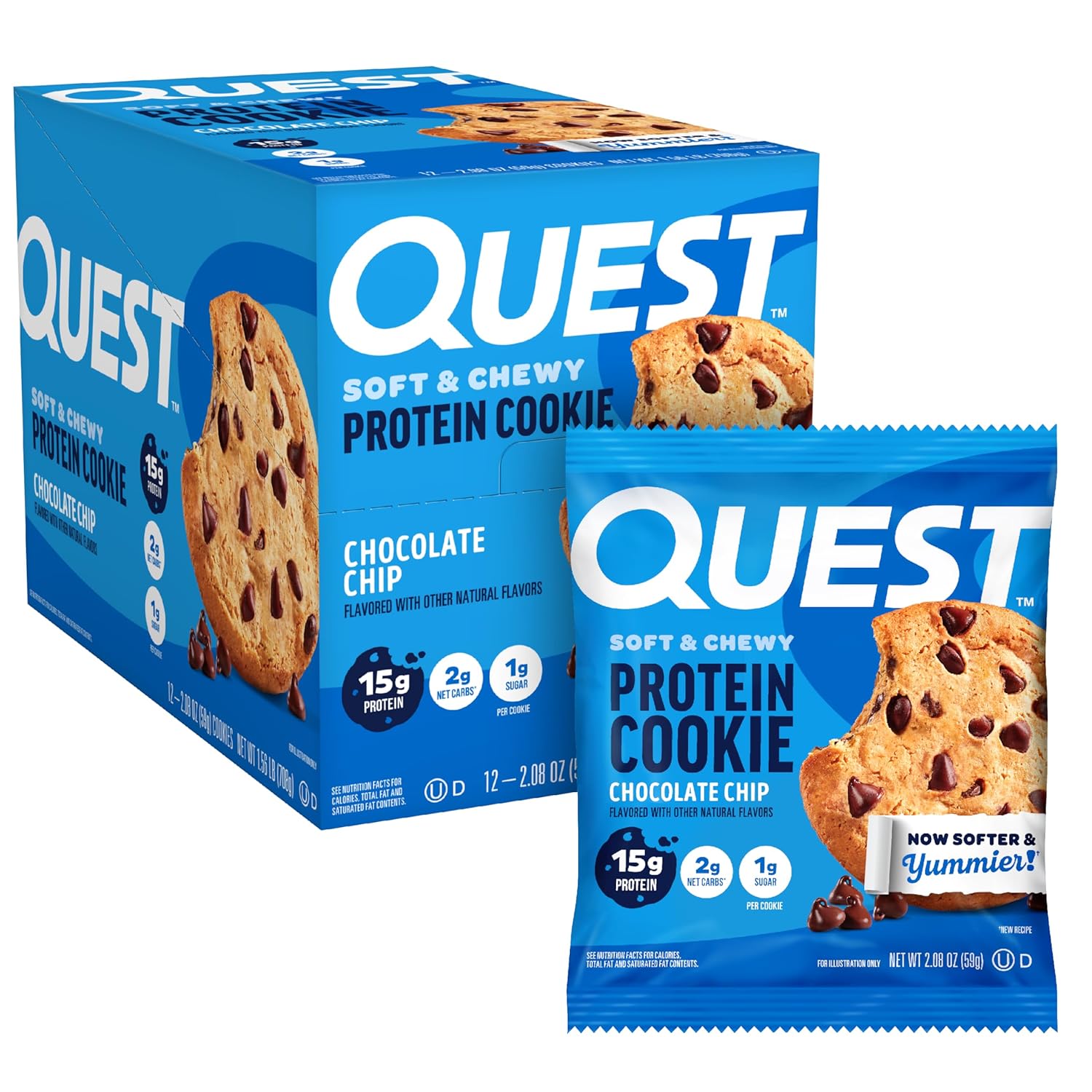 Quest Nutrition Chocolate Chip Protein Cookie 15g Protein 1g Sugar 2g Net Carbs Keto Friendly High Protein Low