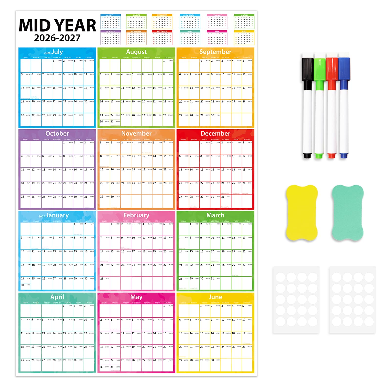 FindFunFine Academic Wall Planner 2026–2028 Uk – Double-Sided Portrait Wall Calendar July To June – Extra Large Two Year Planner For Teachers, Office & Home Planning 34.6X22.8 Inch