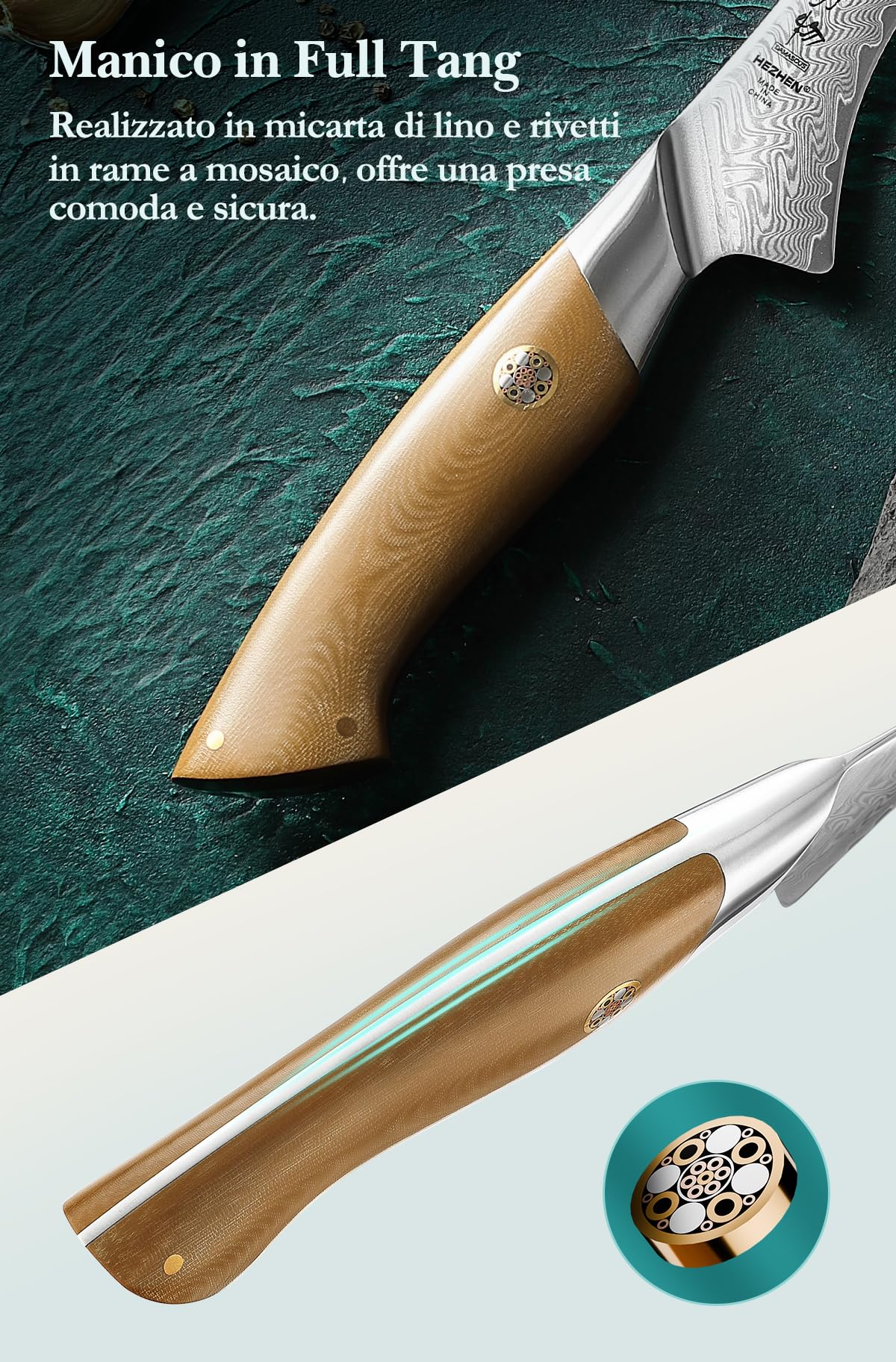 HEZHEN Damasco Coltello per Sfilettare, Profesional Pesce Filetto Coltelli da Disosso Filettare, Confortevole Full Tang Manico