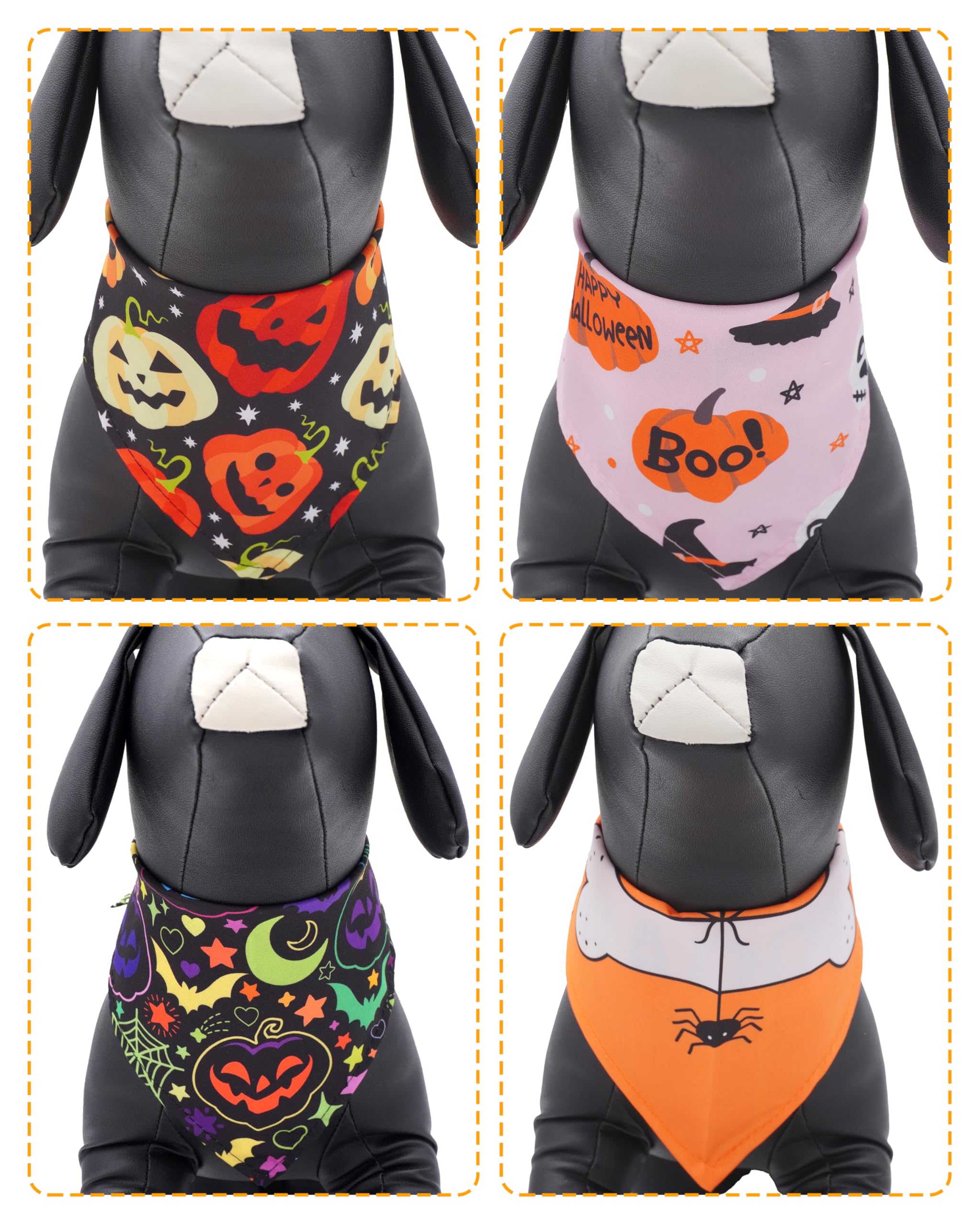 BIPY 4PCS Medium Halloween Dog Bandanas with Classic Pumpkin Bat Pattern - Image 4