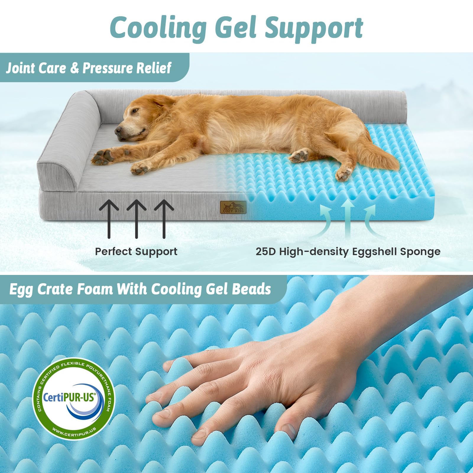 COZY KISS Kühlendes Hundebett Mittelgroße Hunde, Q-MAX>0.4 Orthopädisches Hundekorb mit Seiten, Hundesofa mit Abziehbarer Bezug & wasserdichte Innenlage, Weichhe Hundebetten, Grau, XL(107x76x18 cm)