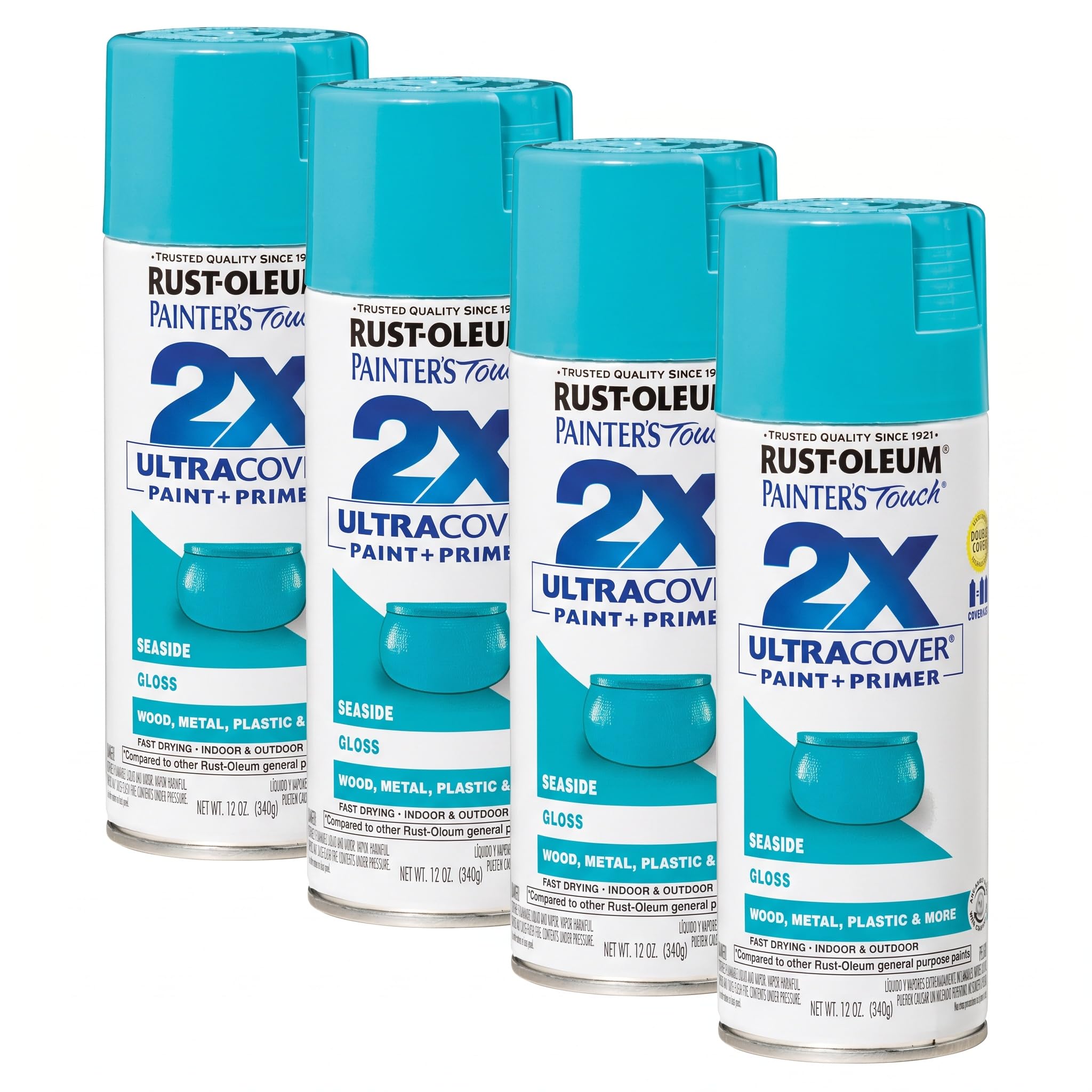 Rust-Oleum 334050 Painter's Touch 2X Ultra Cover Spray Paint, 12 oz, Gloss Seaside (Pack of 4)