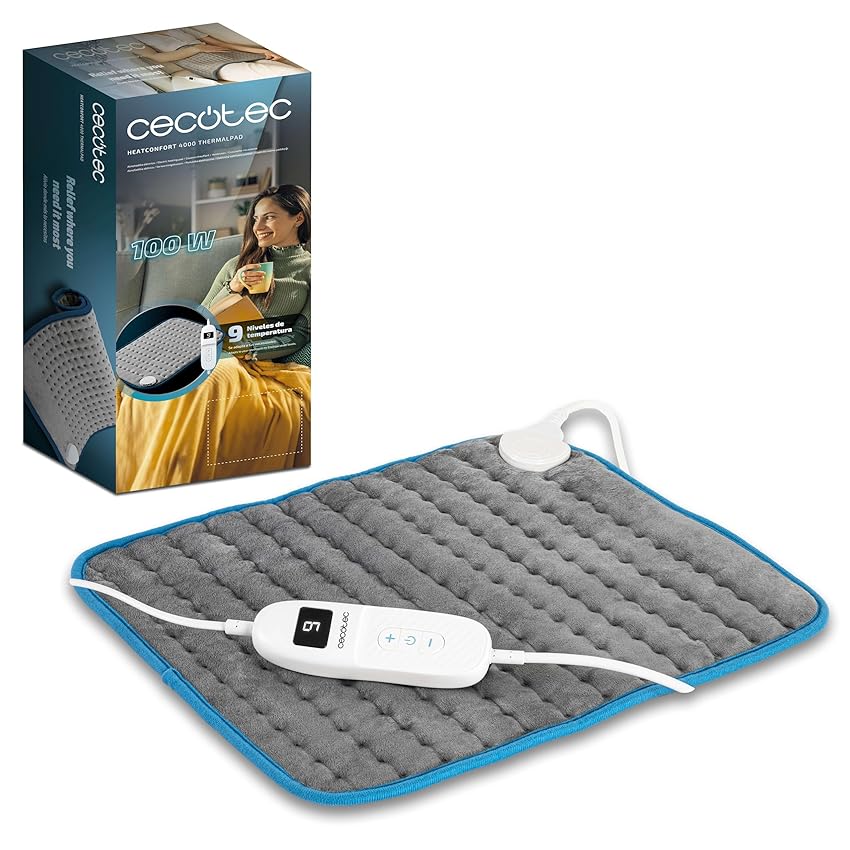 Cecotec Cuscino Elettrico 35x40cm HeatConfort 4000 ThermalPad. 100W, Cuscino Elettrico Forma Rettangolare, Ideale per Lombare, Collo, Spalle, 9 Livelli Temperatura, Controller LCD