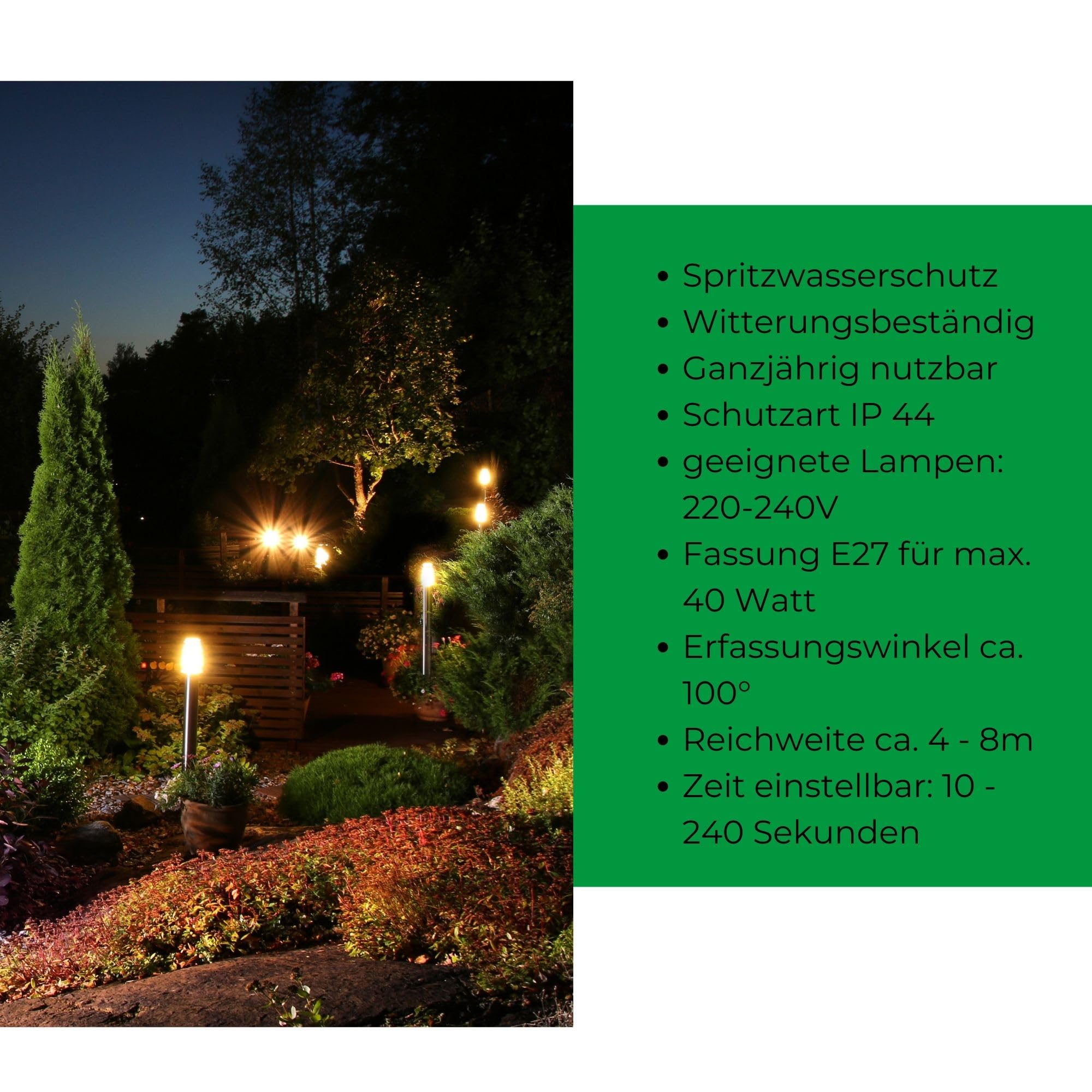 Novatool Wegeleuchten I 45 cm + 110 cm I mit Bewegungsmelder I Edelstahl I IP44 I E27 Sockel I Wegebeleuchtung aussen Aussenleuchten Garten Standleuchte Terassenleuchte Gartenleuchte stehend