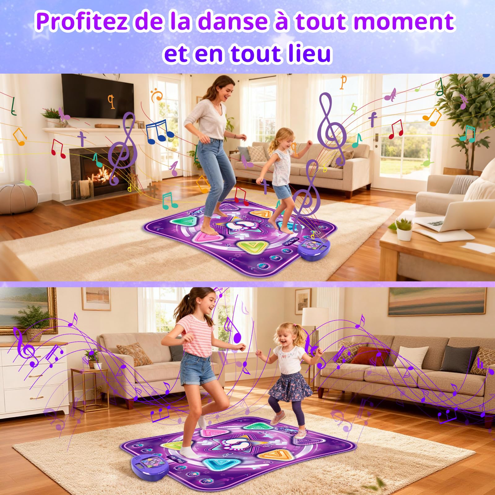 ZWOOS Tapis de Danse Fille Bluetooth avec Lumières et 5 Modes de Jeu, Tapis Danse Enfant 3 4 5 6 7 8 9 10 11 12 Ans, Antidérapant, Cadeau Anniversaire Noël