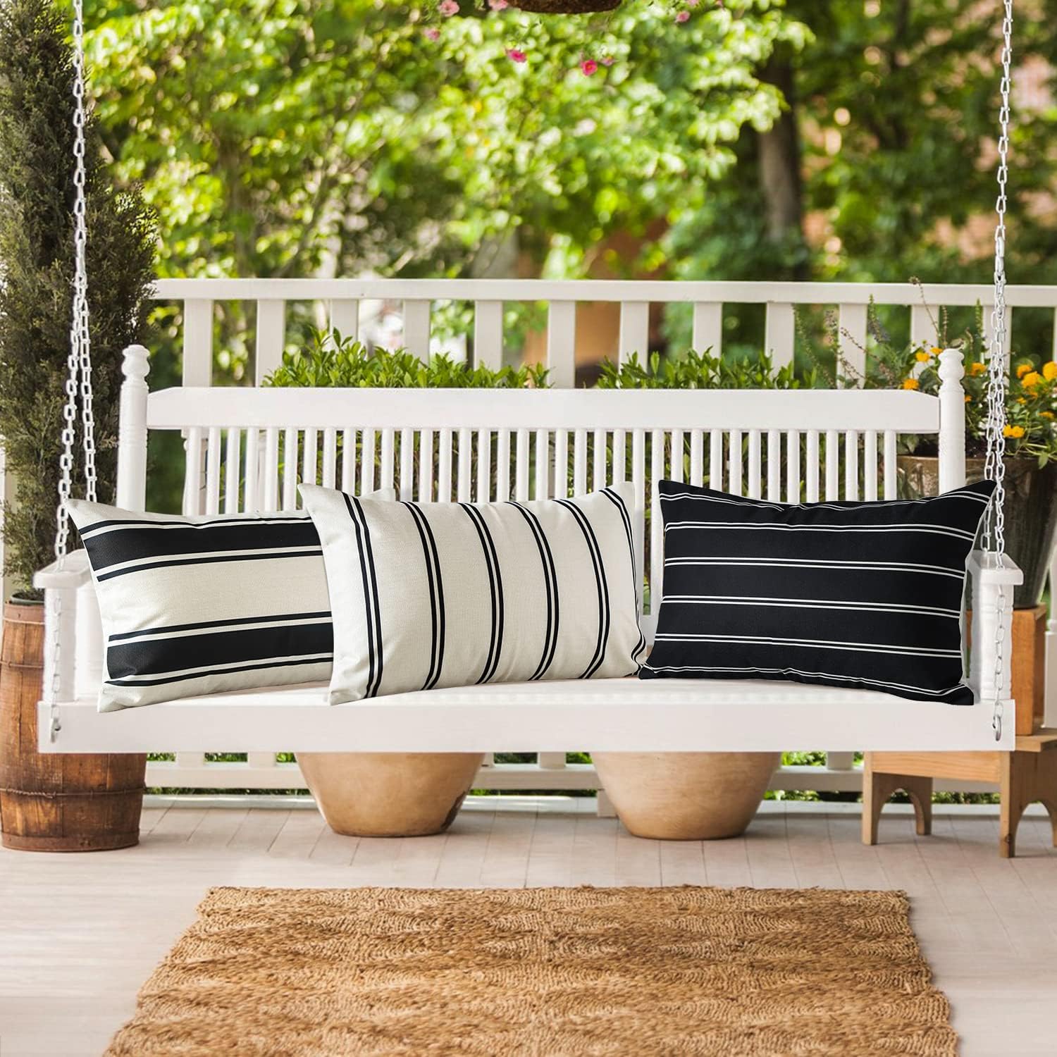 OTOSTAR Outdoor Decorative Pillow Covers Waterproof Garden Throw Pillow Covers 12x20 Inch Cushion Case Geometry Throw Pillowcases Pillows Shell for Patio Furniture Couch Tent Balcony Pack of 4 (Black) - Image 8