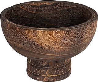 Creative Co-Op Round Paulownia Wood Pedestal Bowl, Marbled Brown Finish