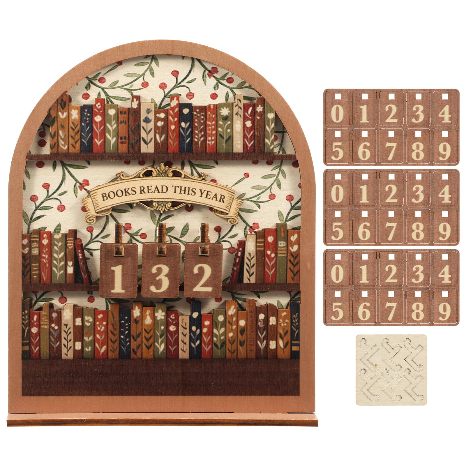 Wooden Book Counter Sign, Books Read Tracker, Books Read this Year Bookmark with 3-Digit Number Display, Reading Challenge Sign, Bookshelf Decoration for Home Library(brown,1)