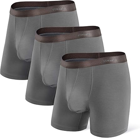 Separatec Men's Boxer Briefs Dual Pouch, Stretch Underwear Bamboo Fibre Moisture-Wicking Breathable Smooth Mens Boxer Shorts Long Multipack