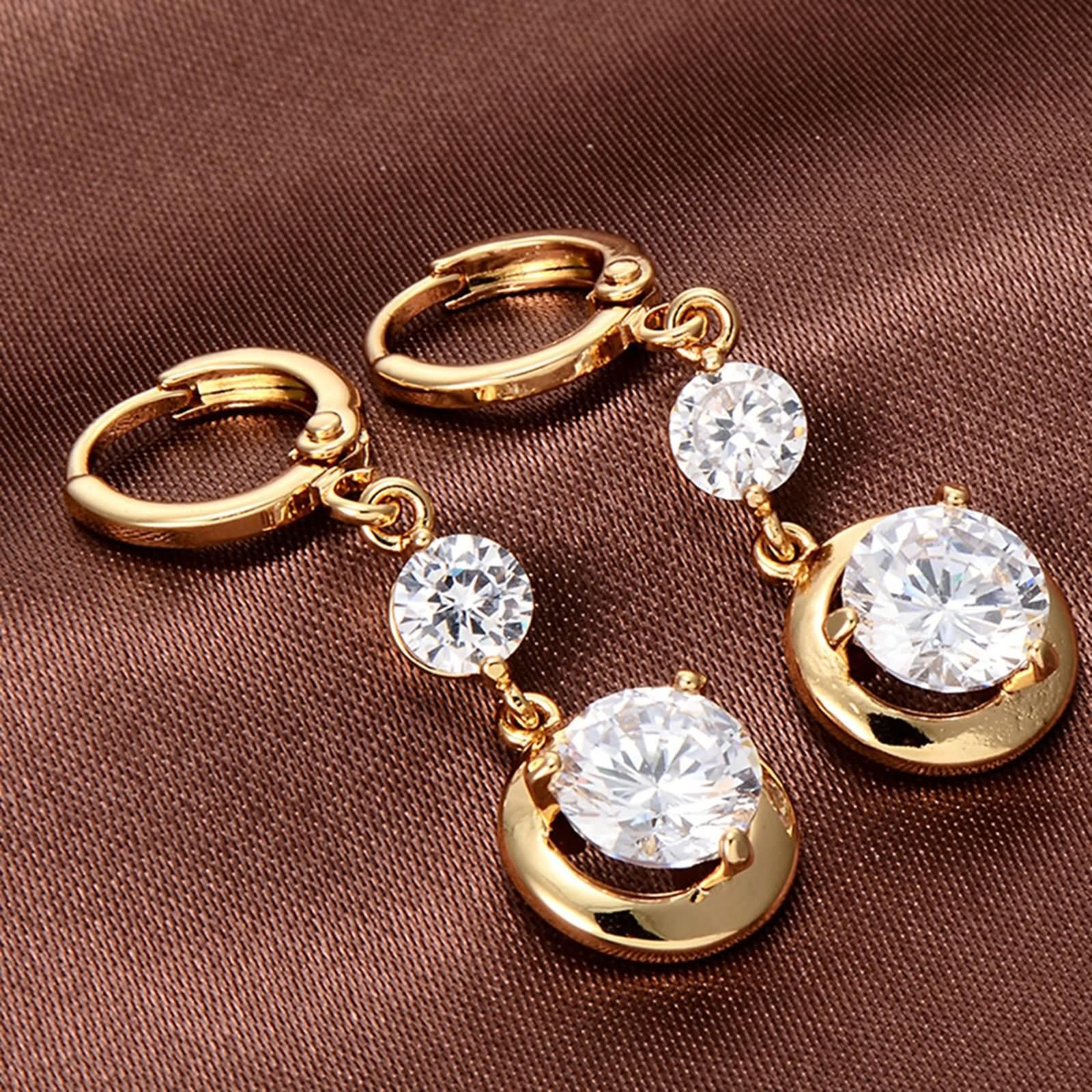 Ohrringe für Damen 9K / 14K / 18K Gelbgold, Rund mit Moissanit, Damen Ohrringe Gold Stecker
