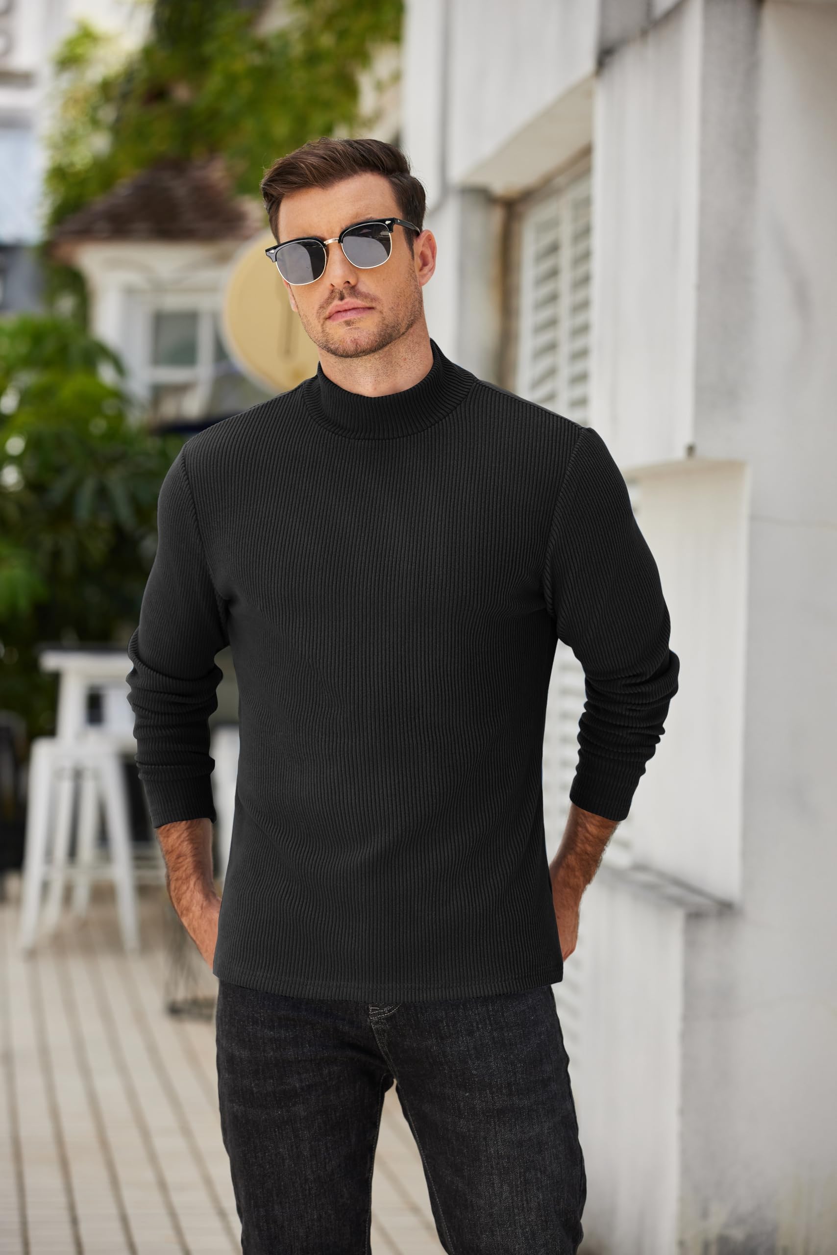 COOFANDY T-Shirt Thermique à Manches Longues pour Homme - Demi-Col Roulé, Haut Décontracté et Basique d'hiver, Tailles S-3XL
