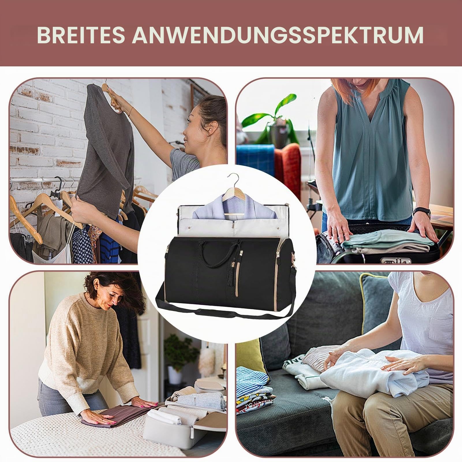 Reisetasche Kleidersack Faltbar - Kleidung Foldybag 2 in 1 Carry on Garment Duffle Bag - Wasserdichter Kleidertaschen Für Damen Und Herren - Umwandelbarer Handgepäck Anzugtasche Für Reise (Schwarz B)