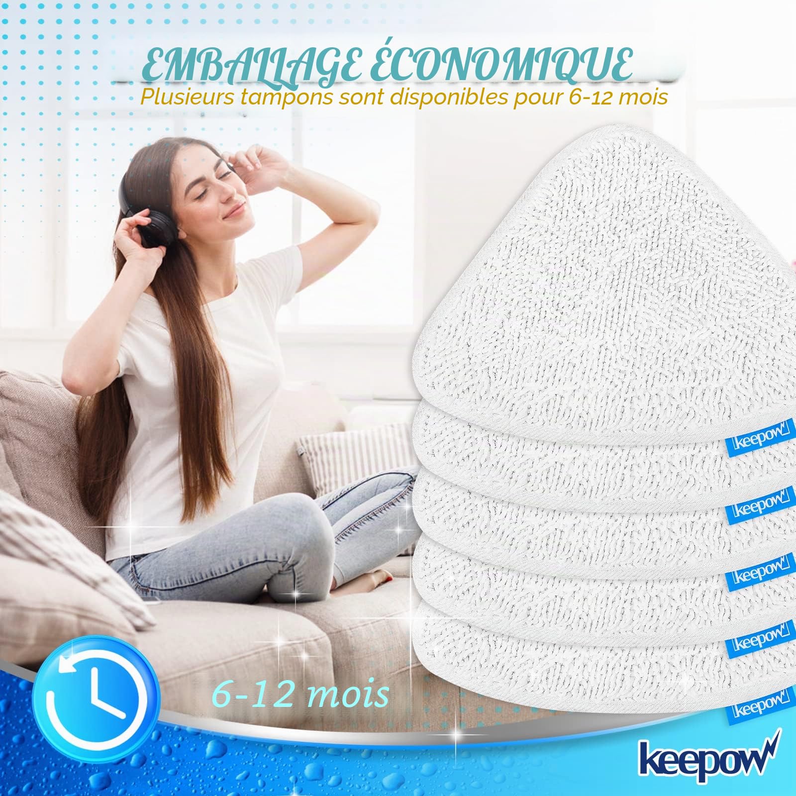 KEEPOW 5 PCS Recharge Balai Vapeur, Housse de Lingette Compatible avec le nettoyeur vapeur Steam et le nettoyeur vapeur Steam Plus