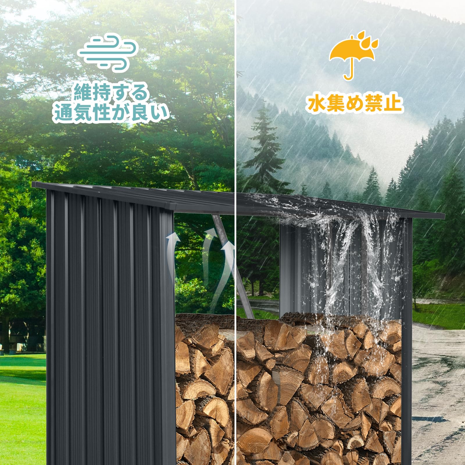 Amazon｜薪ラック 薪棚 スチール製 屋外用 薪ストッカー 組み立て式 薪 
