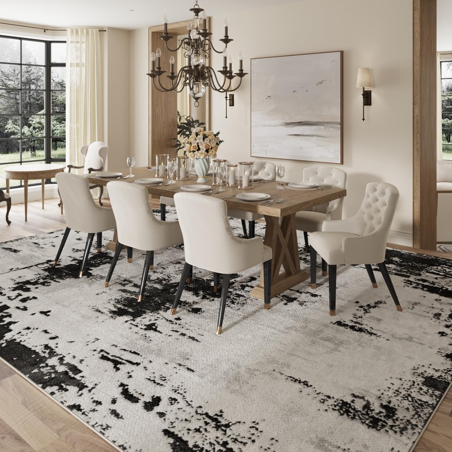 Area Rugs 6x9 Rug for Living Room - Machine Washable Neutral Modern Abstract Soft Rugs for Dining Room Floor Non Sliping Carpets for Bedroom Farmhouse Home Office