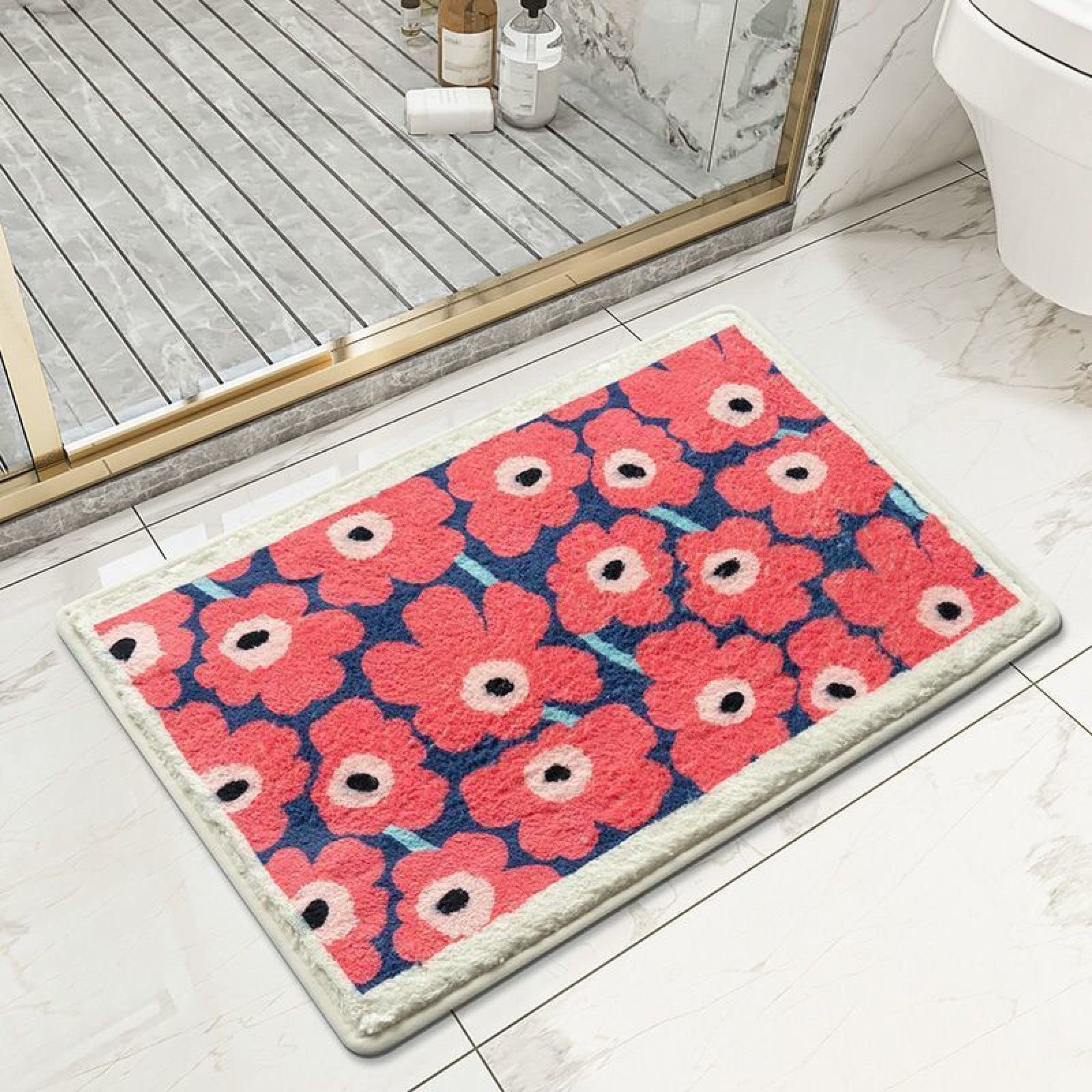 Tappeto Bagno Antiscivolo Rosa Rossa Tappetini Bagno Poliestere Assorbente Asciugatura Rapida Tappetino Antiscivolo Zerbino Ingresso Antiscivolo Lavabile Tappeti Bagno Moderni 50x80cm