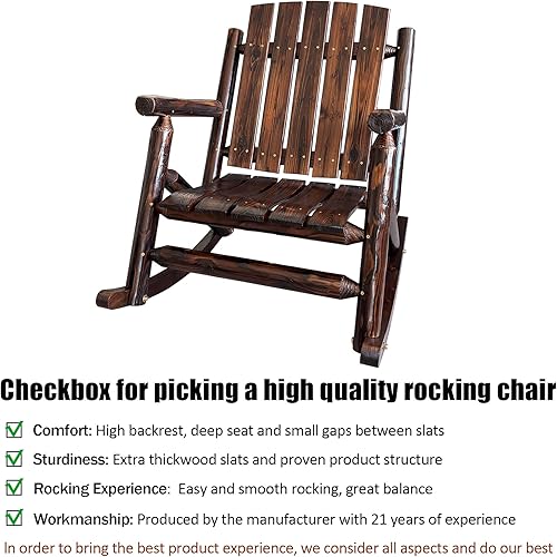 Miniatura 4 de Rustic Log - Mecedora de madera de abeto maciza hecha a mano, para porche, patio, resistente, 700 libras, acabado resistente a la intemperie,