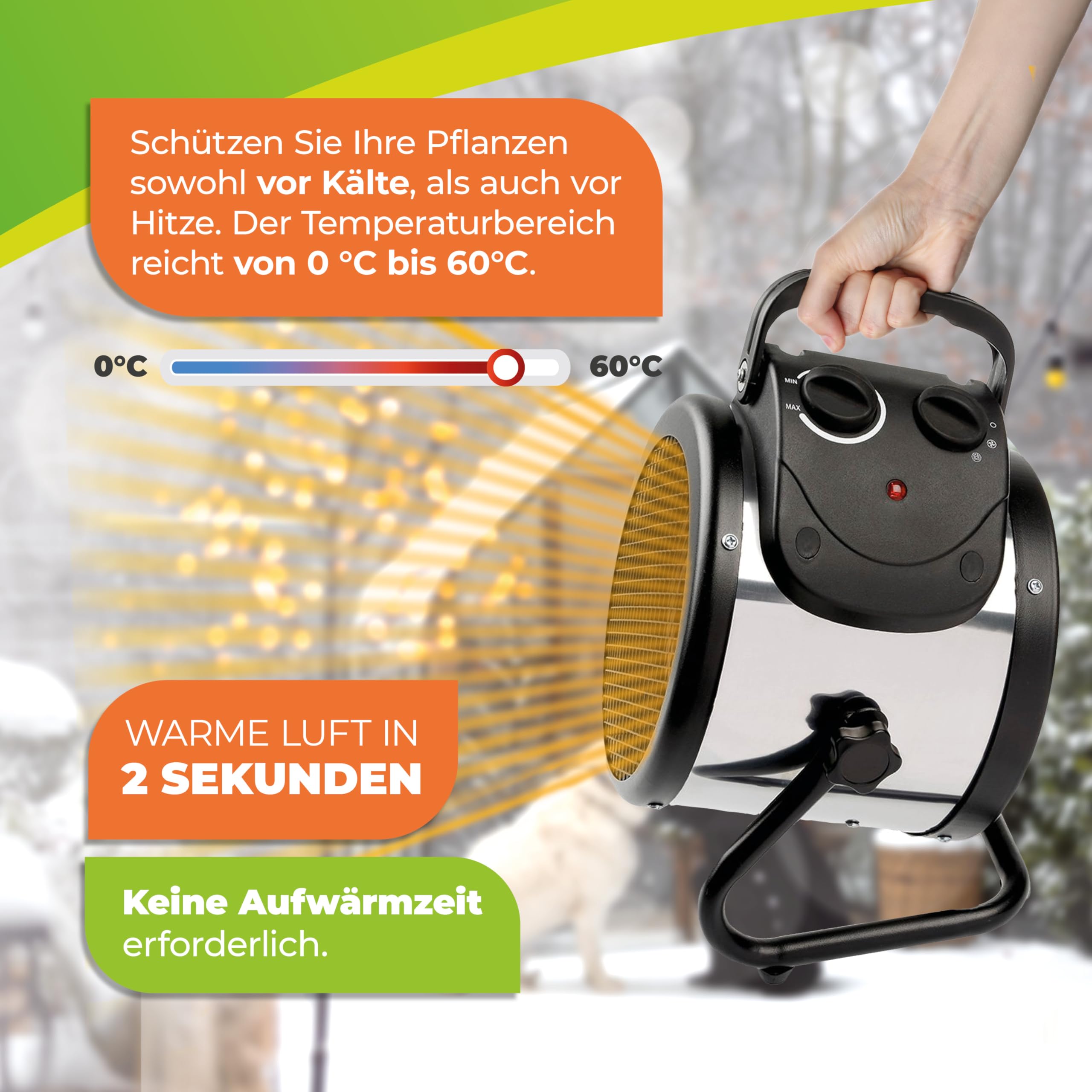 Bio Green Calefactor de Ventilador eléctrico Palma Manual, Plata/Negro, 2000W