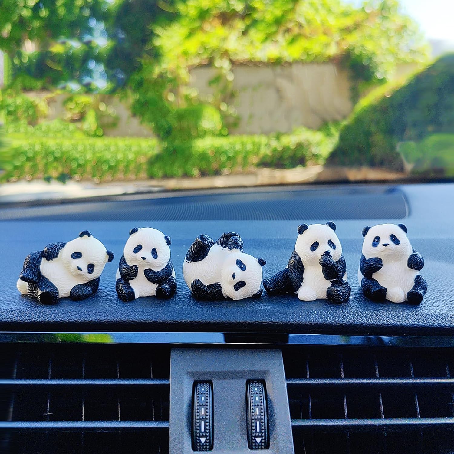 Cute Panda Car Dashboard Decorations, Funny Pandas Playing Rear View Mirror Accessories Central Console Decor, Car Accessories Interior for Women/Men