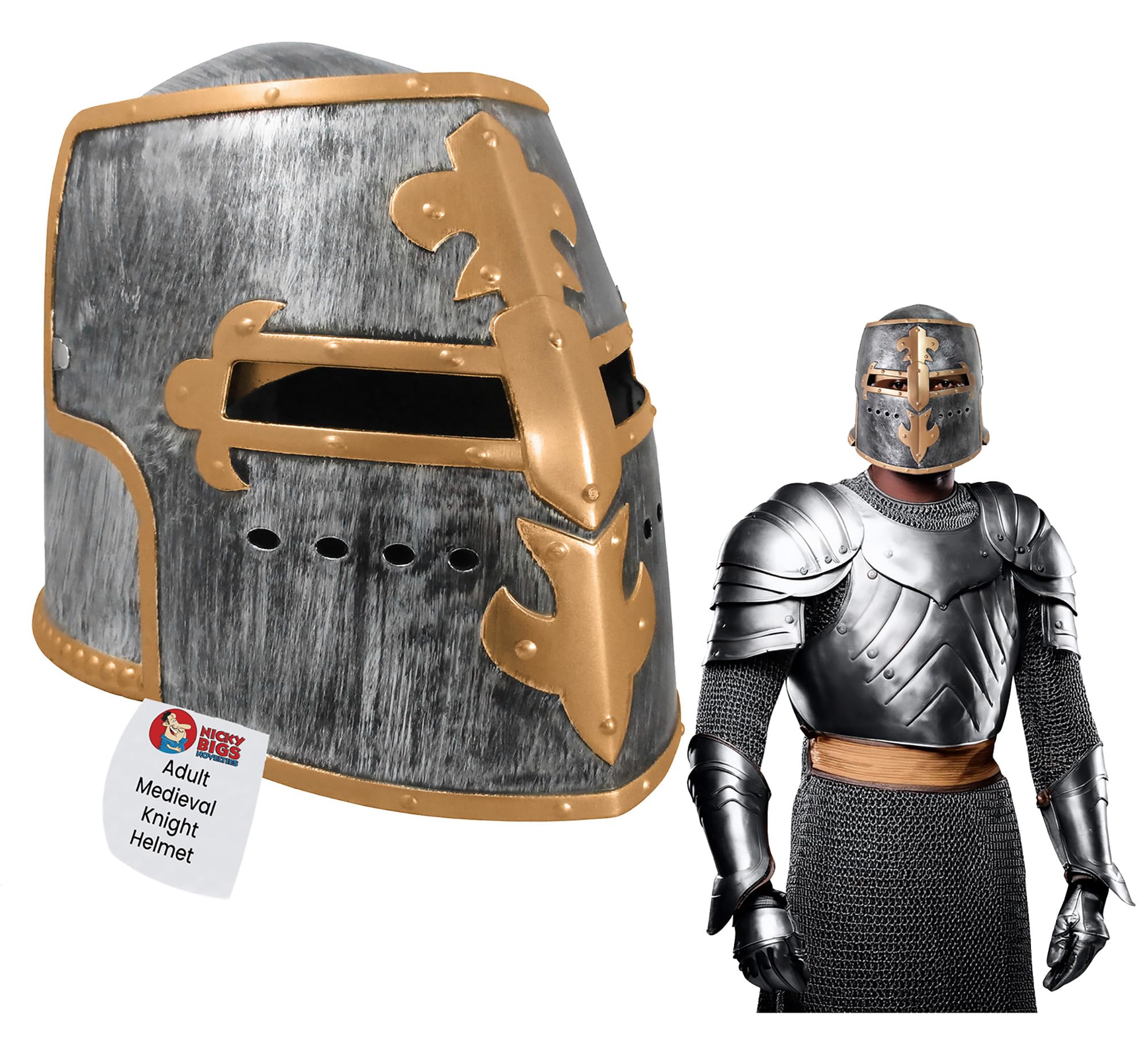 Nicky Bigs Novelties Pewter Medieval Knight Helmet Costume Headwear Accessory