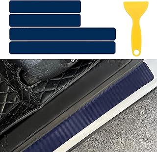 ASUBHA 4pcs Car Door Sill Scuff Guard, Carbon Fiber Anti-Scratch Car Sill Scuff Protetor, Front/Rear Door Sill Scuff Plate Guard, Car Exterior Accessories for Most Cars (Blue)
