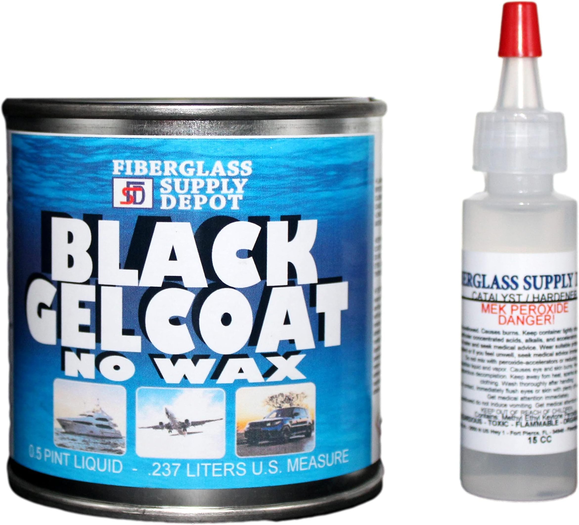 Fiberglass Supply Depot Black Gelcoat No Wax Half Pint with 15cc Hardener (MEKP)