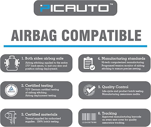 Miniatura 8 de Pic Auto Fundas de asiento de automóvil de respaldo alto,cuero sintético, compatible con bolsa de aire, ajuste universal