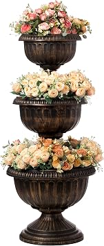 حديقة في الهواء الطلق حديقة ثلاثية مكدسة الزهور وعاء Urn Tier Planter الديكور ، البرونز