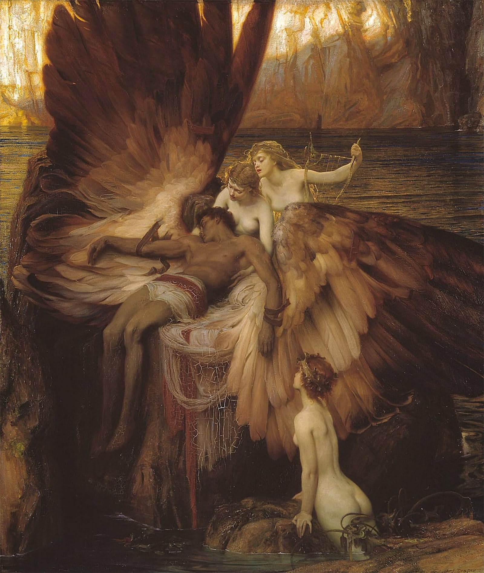 SERENDIPITP Aesthetic Poster Photo Wall Print Retro Picture the Lament for Icarus by Herbert Draper Modern Wall Artwork for Home Decor 60x90cm