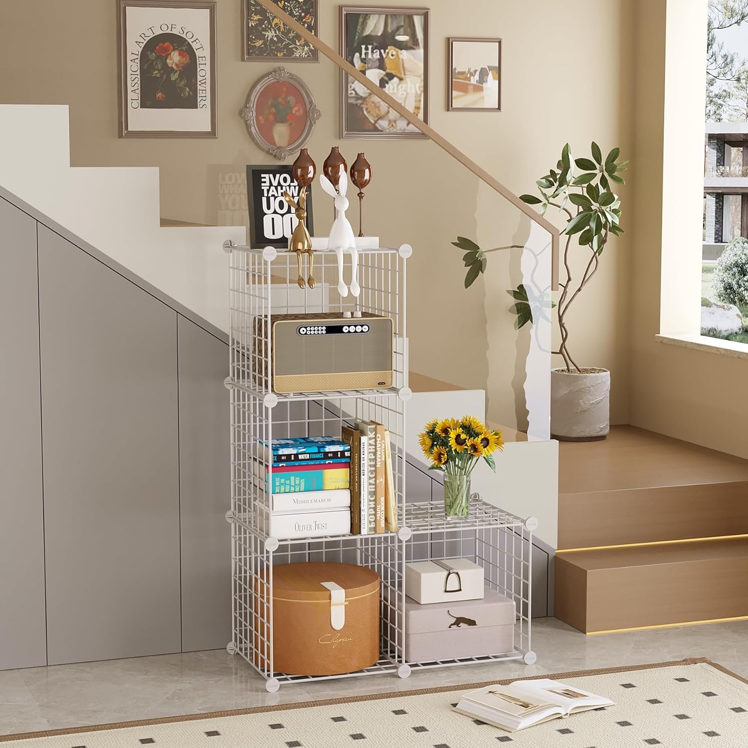 C&AHOME Wire Cube Storage, 4-Cube Storage Organizer Metal, C Grids Storage Bins Shelving, Modular Bookshelf Shelf, Closet Cabinet Ideal for Bedroom, Office 12.4”L x 24.8”W 36.6”H White UWCS3004W