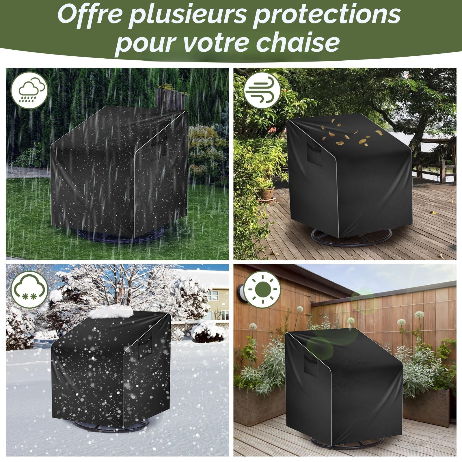 Housse Fauteuil Jardin Imperméable 100x85x75cm Oxford 210d Noir Protection Chaise Extérieur pour Fauteuil Pivotant