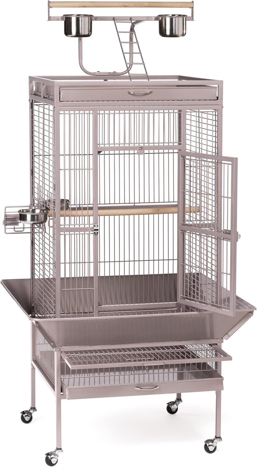 Prevue Pet Products Playtop Bird Cage - Medium Cage with Wheels for Parrots, Conures, Cockatiels, & Similarly Sized Birds, with Rolling Stand and Seed Guard - Blush Finish