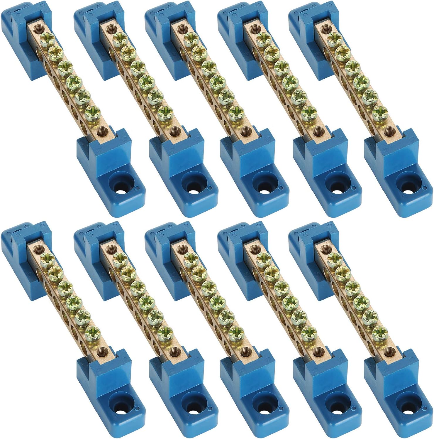 LANIAKEA Grounding Bus Bar Terminal Block 10 PCS Terminal Block 6 Positions Terminal Strip Brass Electrical Bus Bar for Junction Box Trucks Cars Yachts Industrial Motor Controller Boating Wiring