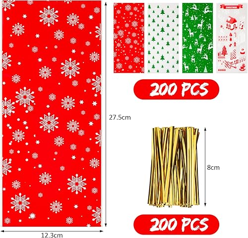 Miniatura 2 de Yixiang 200 bolsas de celofán de Navidad surtidas para golosinas navideñas, recuerdos de fiesta, bolsas de dulces de violonchelo, regalos de