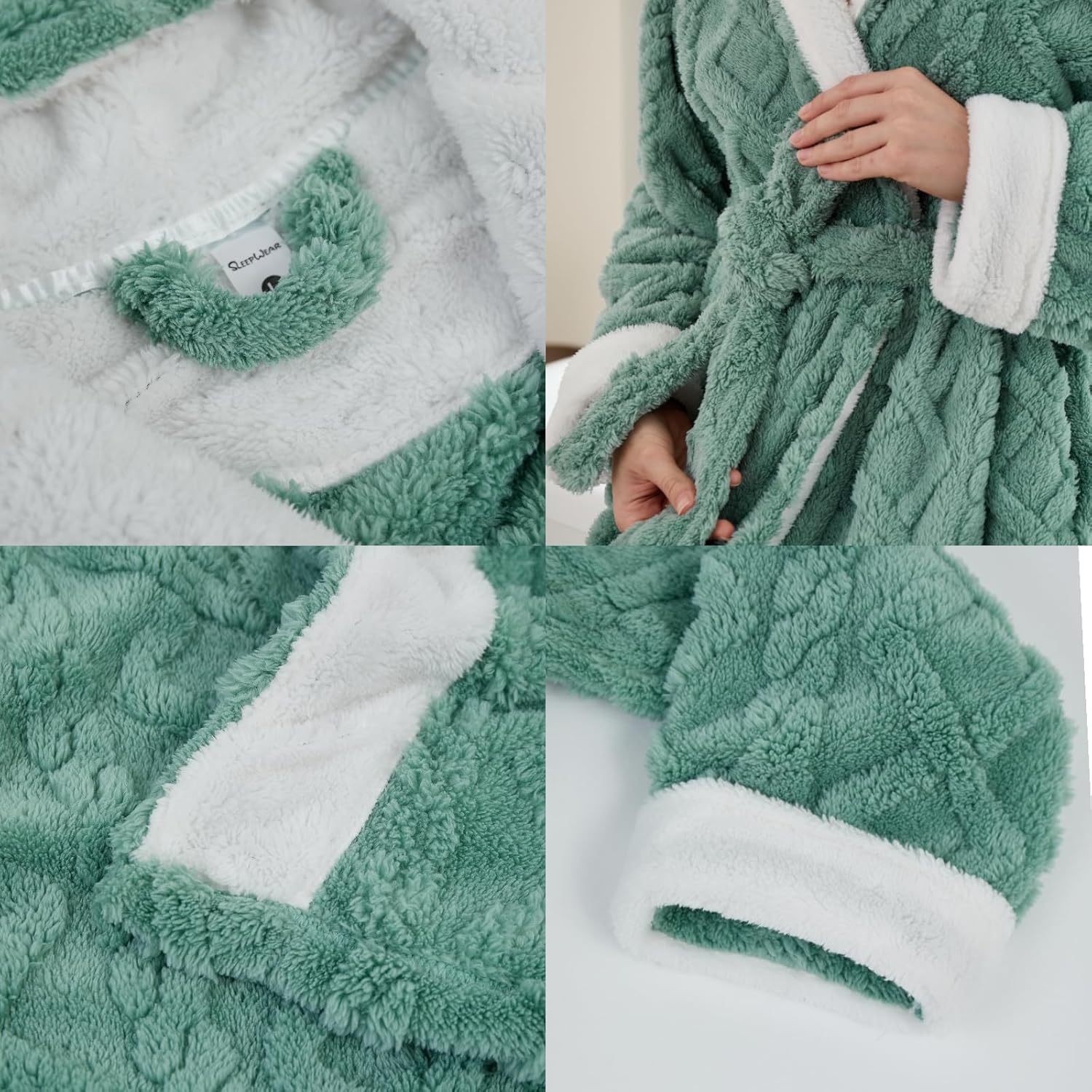 Long Robes with Hood for Women,Plush Fleece Hooded Robes for Women Winter Warm Housecoat - Image 5