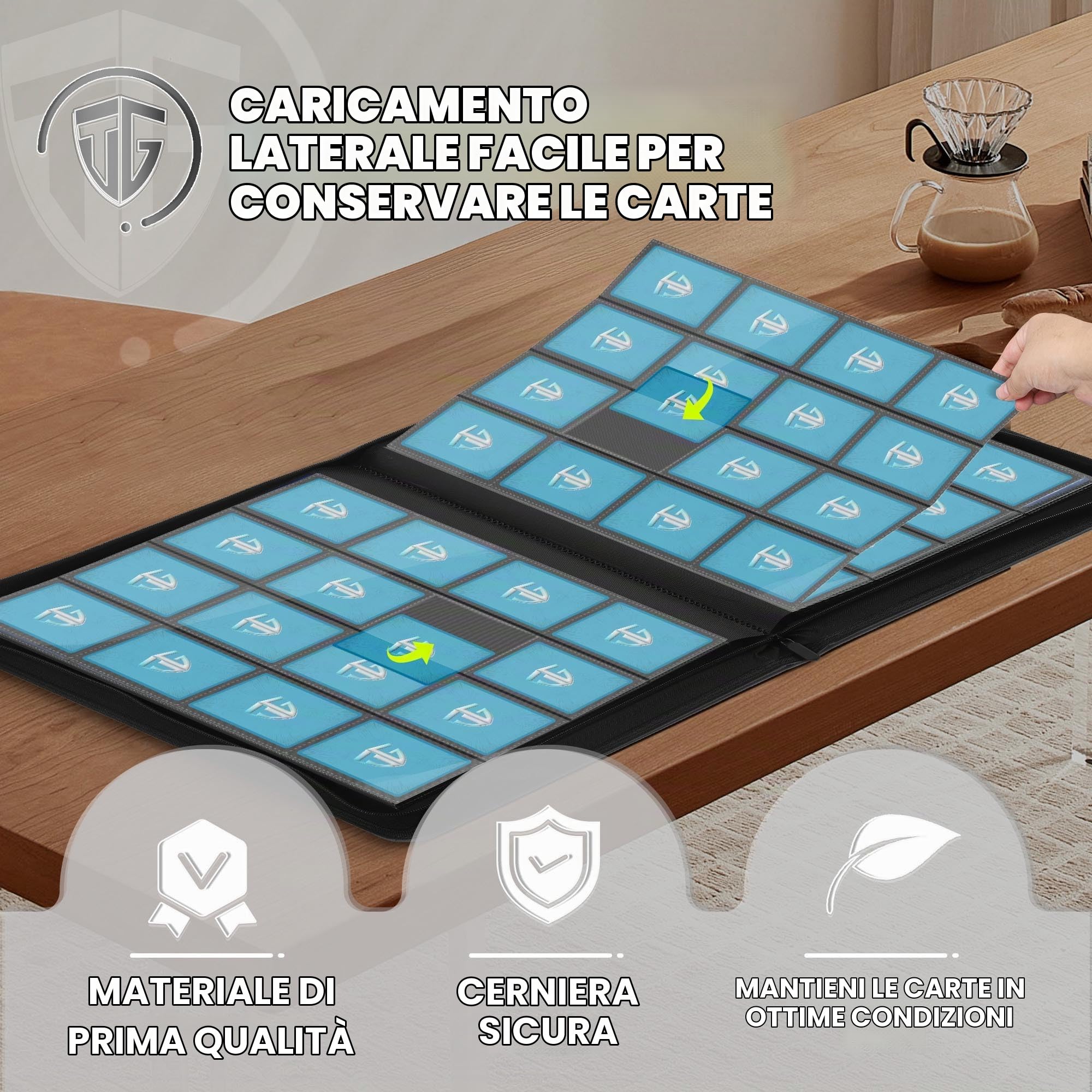 TCGUARD 16 Scomparti per Carte da Collezione, Album con Chiusura Lampo, per 1000 Carte, Raccoglitore per Carte di Credito, Tasche Laterali Sicure, Compatibile con YuGiOh, MTG, Carte Sportive (Nero)