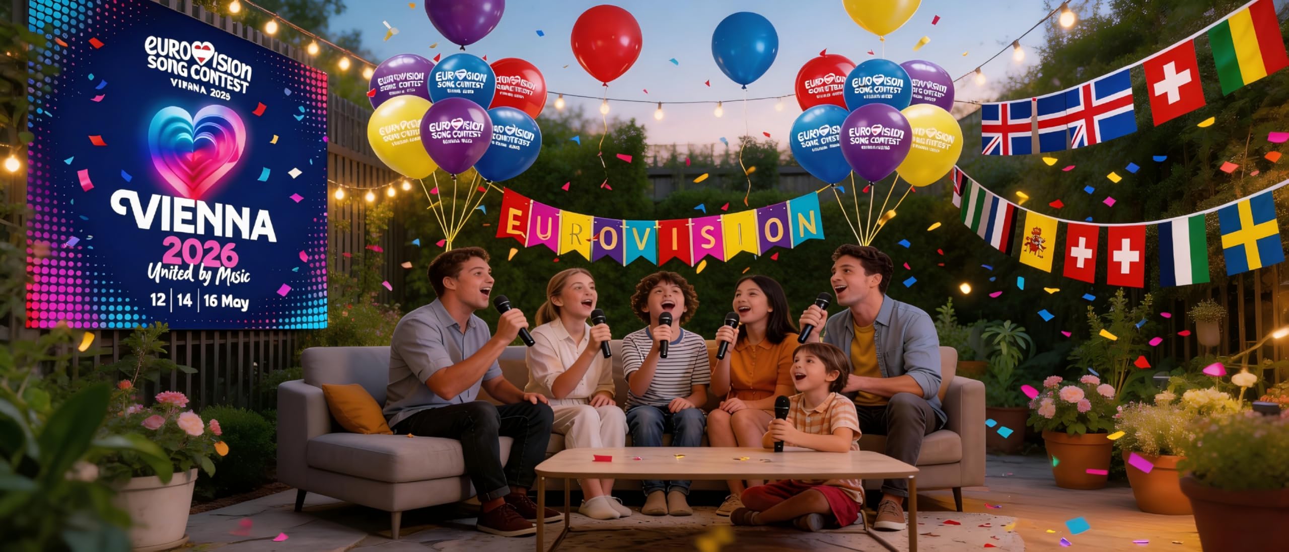 Eurovision Song Contest 2026 Vienna Party Decorations, Flag Banner, Eurovision 2026 Celebration Themed Decor for Home, Garden, Bar, Street (90 * 150cm) — view 6