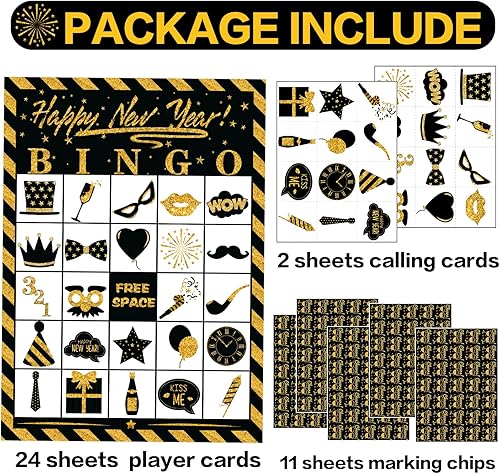 Miniatura 3 de Joy Bang Juegos de Año Nuevo para niños y adultos, tarjetas de bingo de Año Nuevo, 24 jugadores para familiares y amigos, grupo grande, actividades