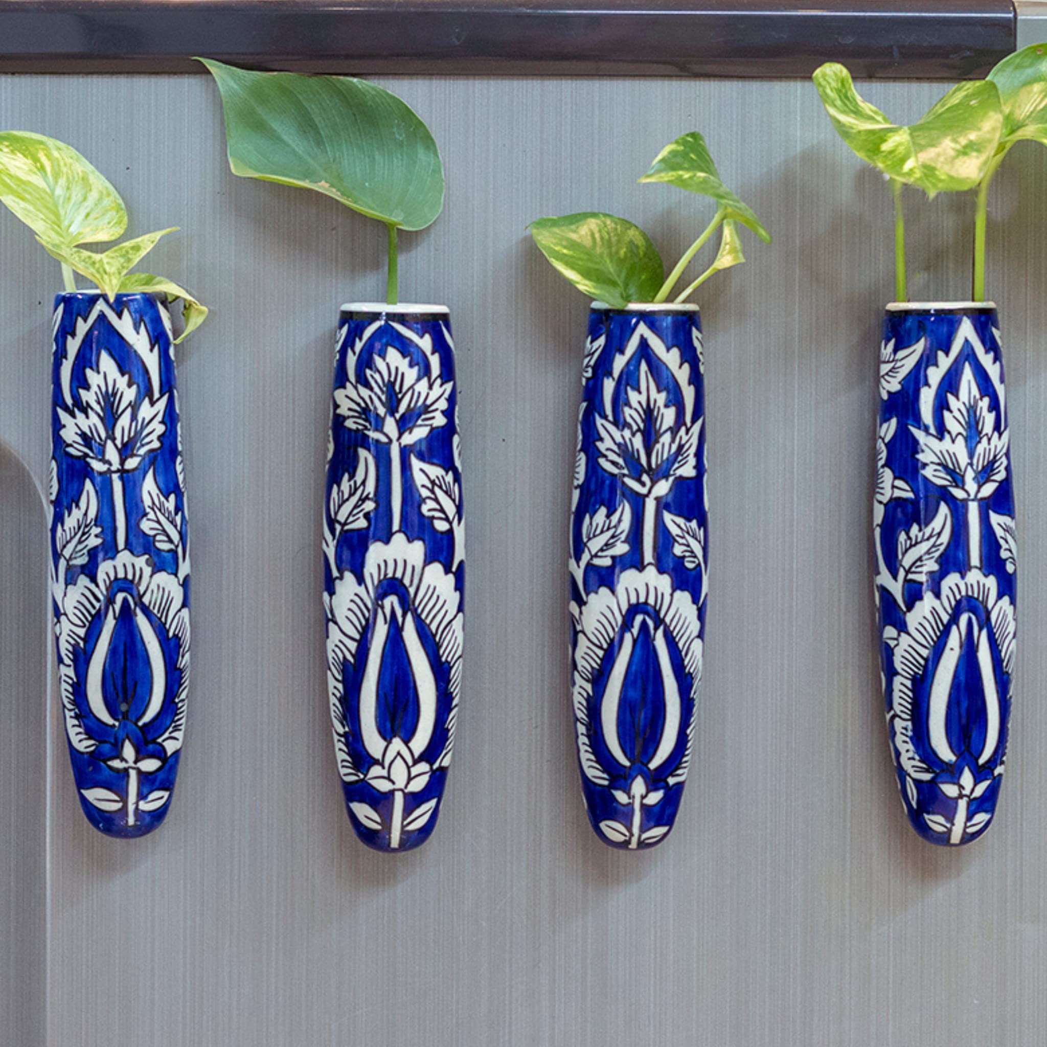 Lazy Gardener Ceramic Magnetic Planter| Unique Decorative Planter Stand for Indoor Plants with Strong Magnet Navy Blue & White (Set of 4) (B095X6JQBC) Amazon Price History, Amazon Price Tracker