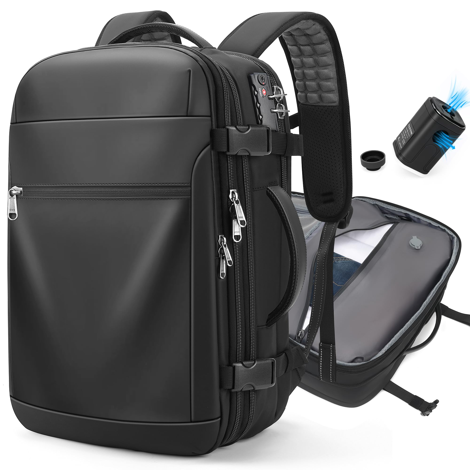 Zaino sottovuoto, zaino da viaggio espandibile da 60 litri con pompa a vuoto, per Ryanair, zaino da viaggio grande, zaino per laptop da 17,3 pollici, zaino per voli approvati